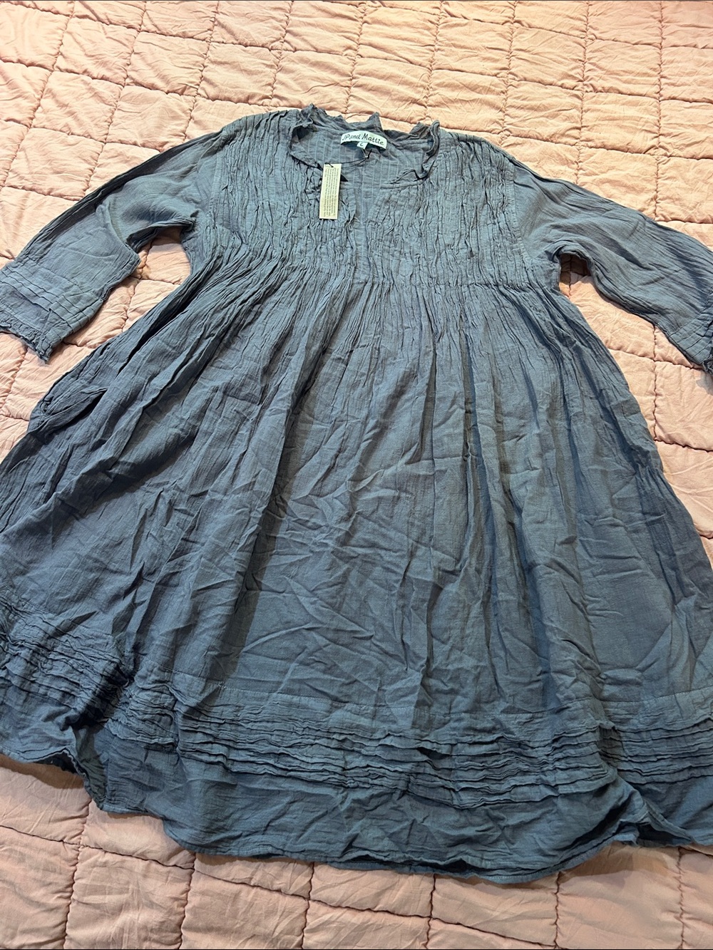 Soft Smocked Grey Midi Krinkle Dress